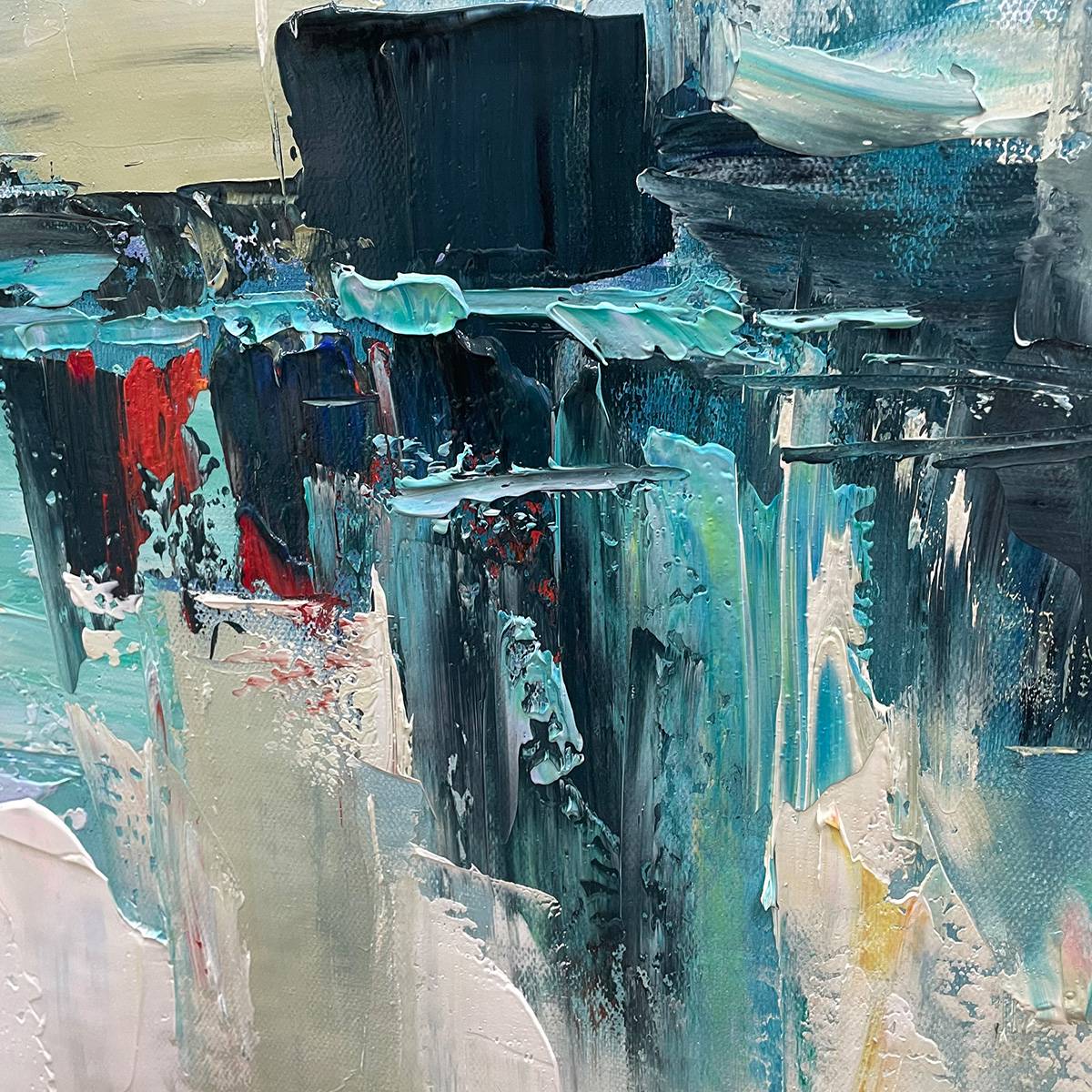 URBAN REFLECTIONS: Abstract Cityscape Impasto Oil Painting - Image 7