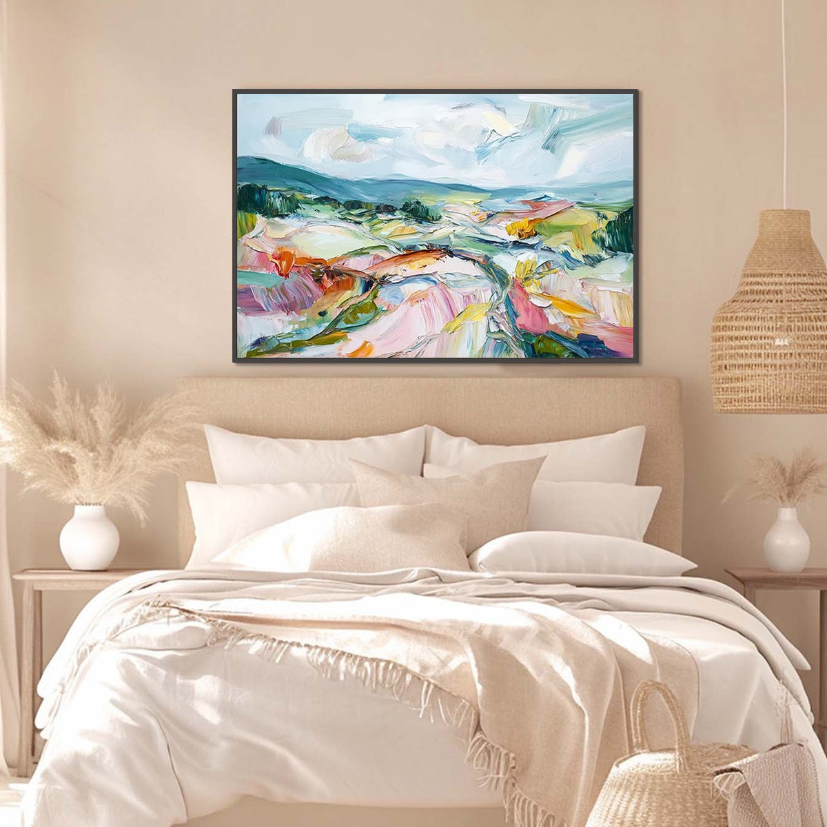 VALLEY IN BLOOM: Textured Palette Knife Abstract Landscape Painting - Image 4