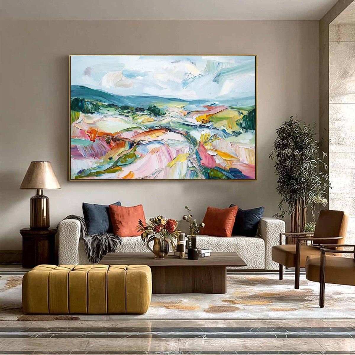 VALLEY IN BLOOM: Textured Palette Knife Abstract Landscape Painting - Image 6
