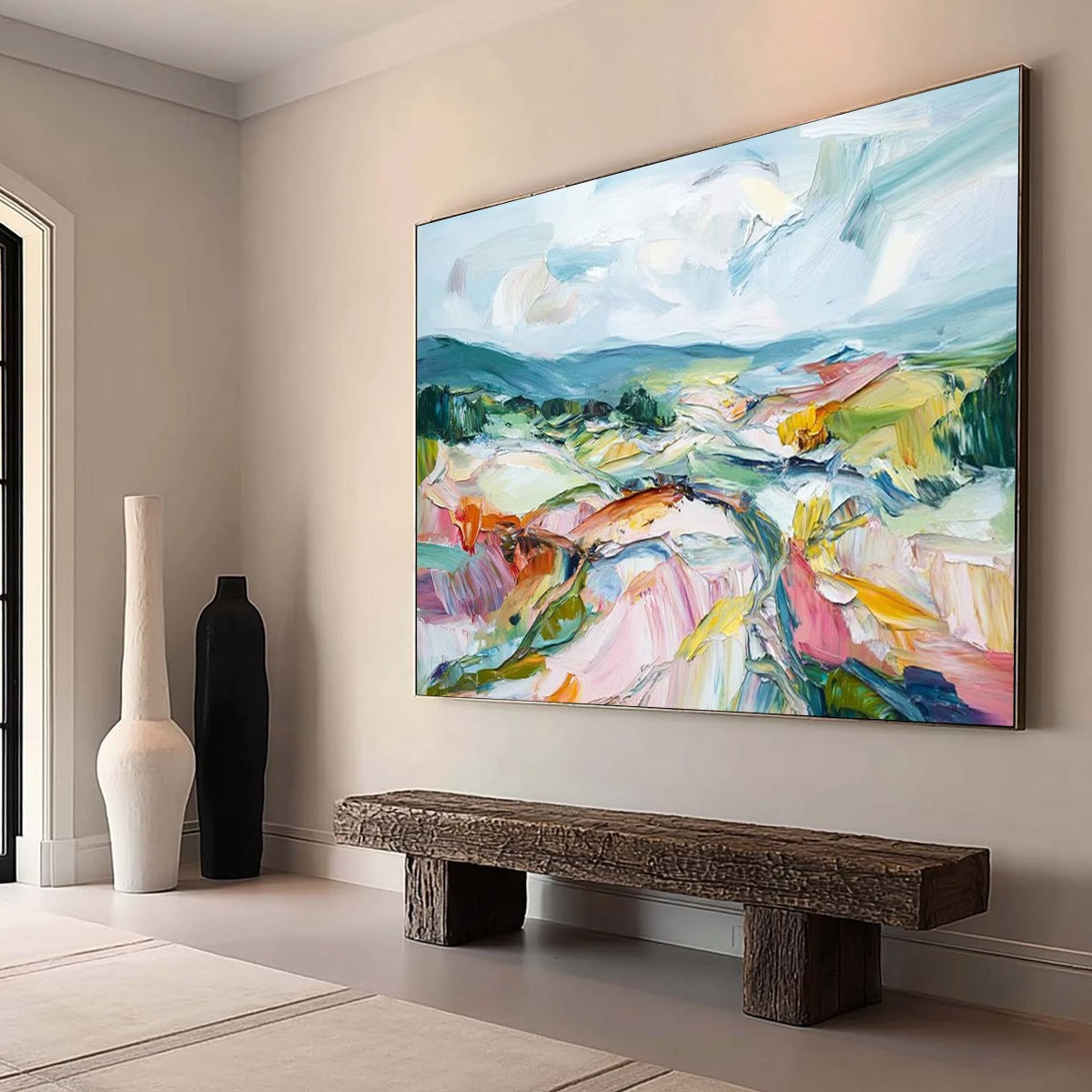 VALLEY IN BLOOM: Textured Palette Knife Abstract Landscape Painting - Image 7