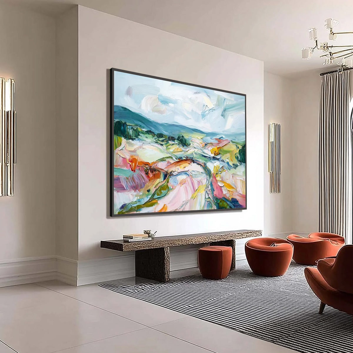 VALLEY IN BLOOM: Textured Palette Knife Abstract Landscape Painting - Image 8