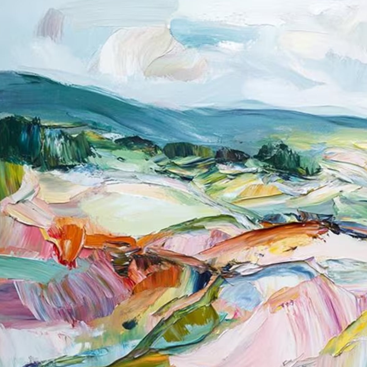 VALLEY IN BLOOM: Textured Palette Knife Abstract Landscape Painting - Image 3