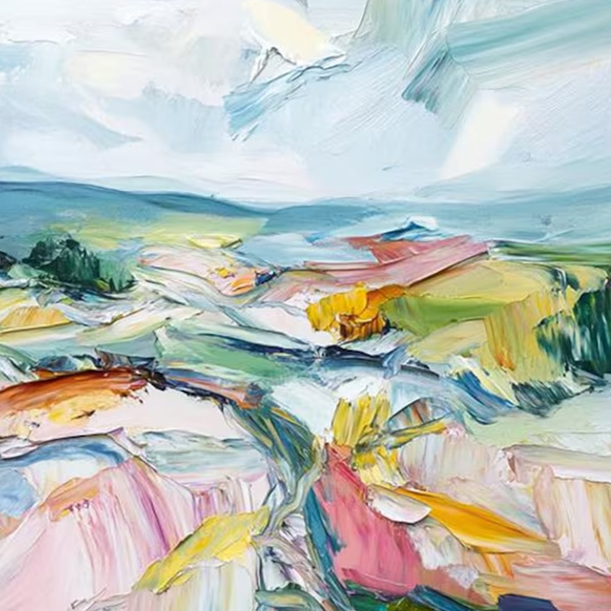 VALLEY IN BLOOM: Textured Palette Knife Abstract Landscape Painting - Image 5