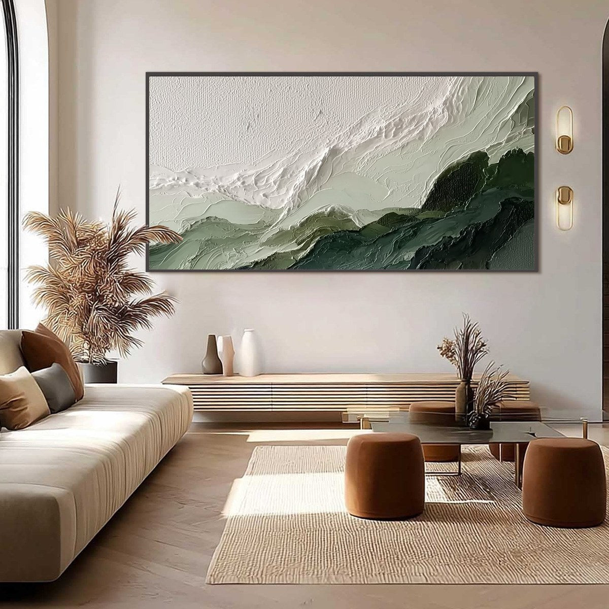 VERDANT ASCENT: Textured Wabi Sabi Mountain Landscape Painting - Image 6