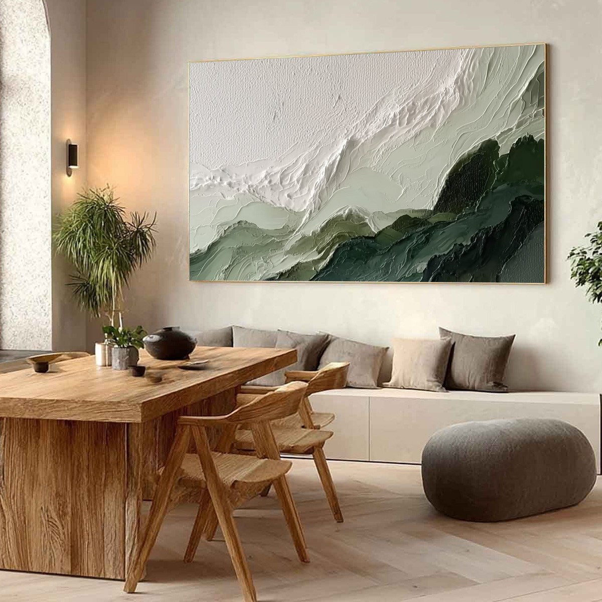 VERDANT ASCENT: Textured Wabi Sabi Mountain Landscape Painting - Image 7