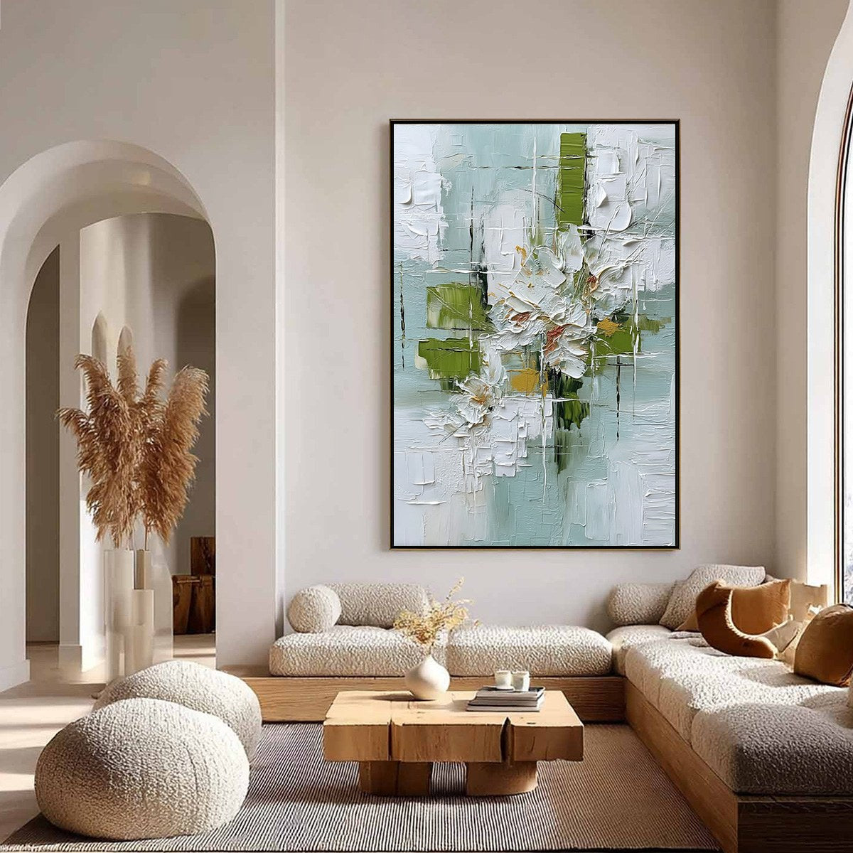 VERDANT BLOOM: Heavily Textured Abstract Floral Impasto Painting - Image 4