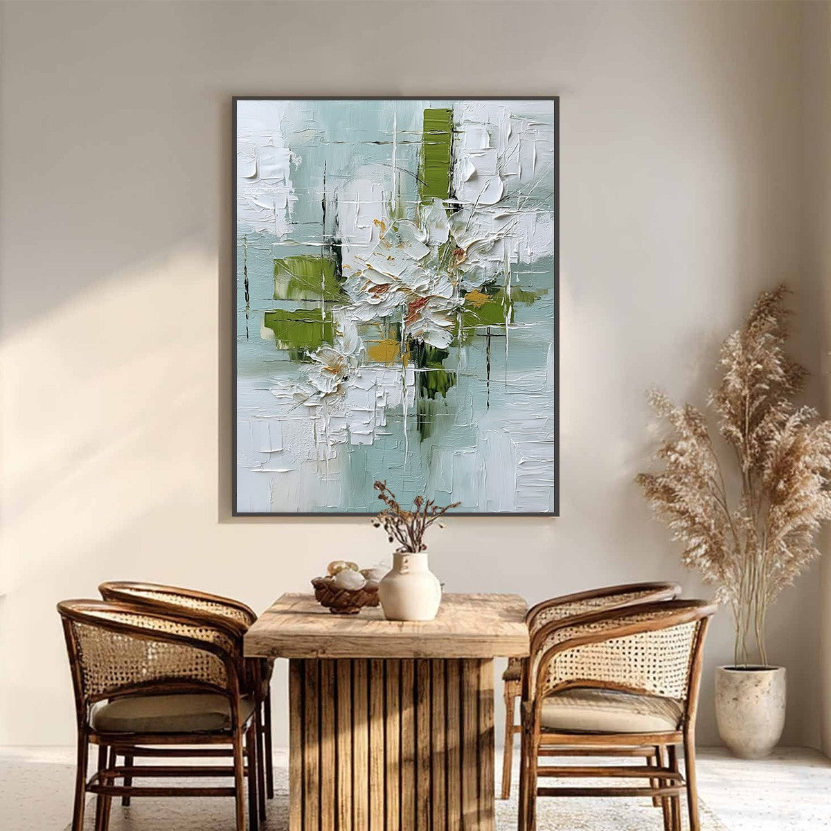 VERDANT BLOOM: Heavily Textured Abstract Floral Impasto Painting - Image 2