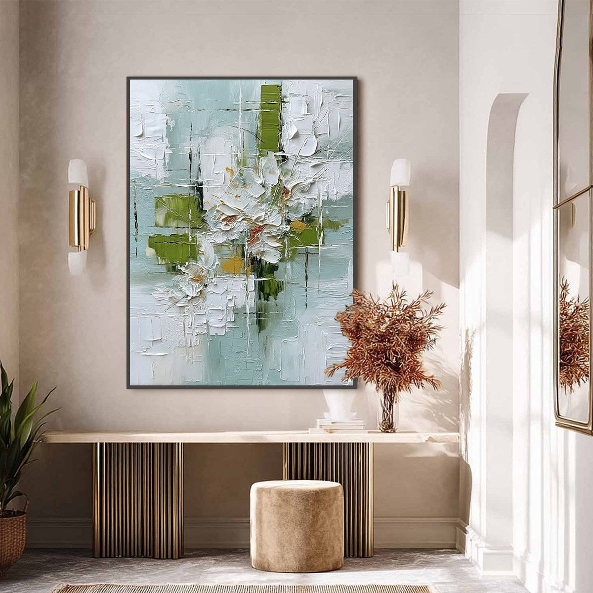 VERDANT BLOOM: Heavily Textured Abstract Floral Impasto Painting - Image 6