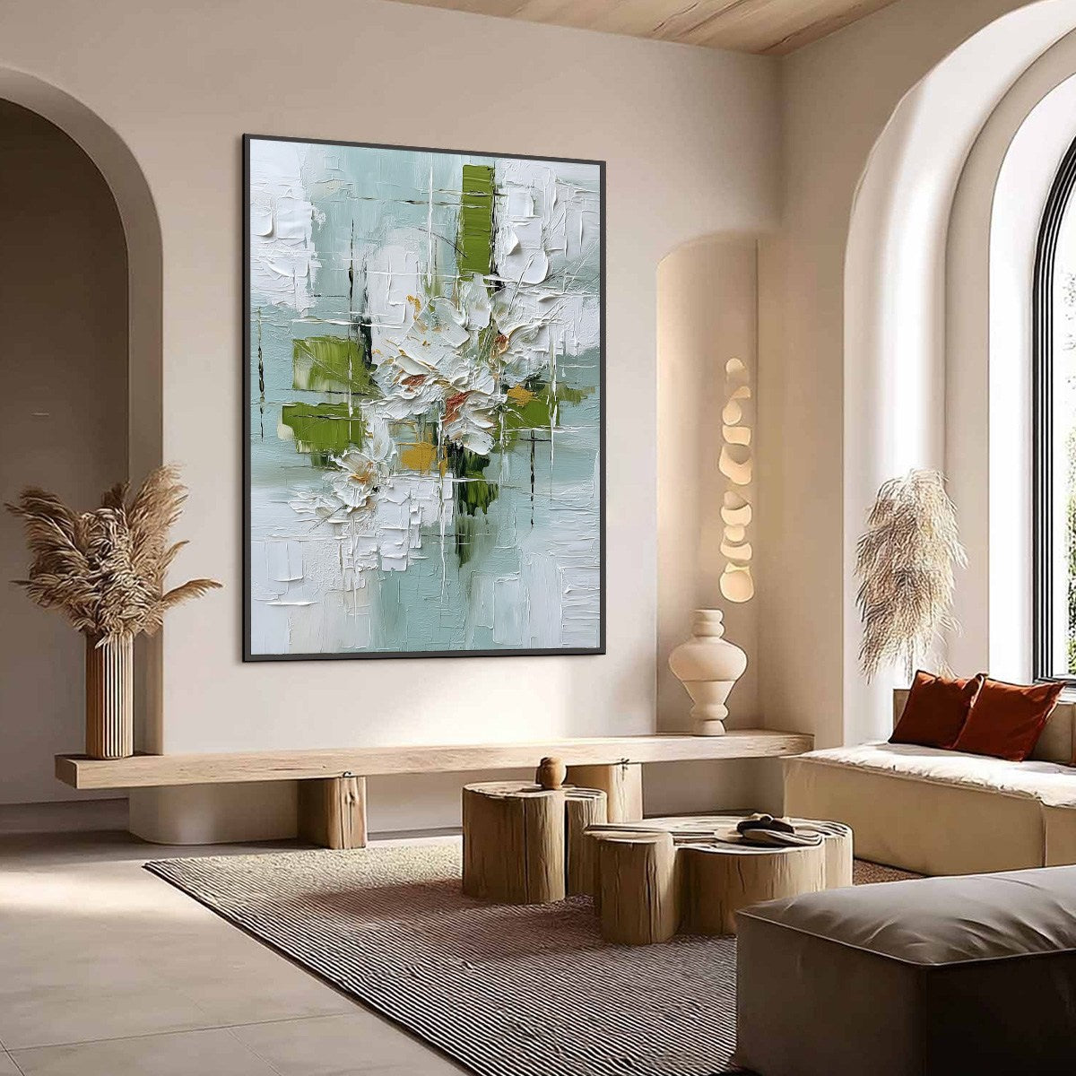 VERDANT BLOOM: Heavily Textured Abstract Floral Impasto Painting - Image 7