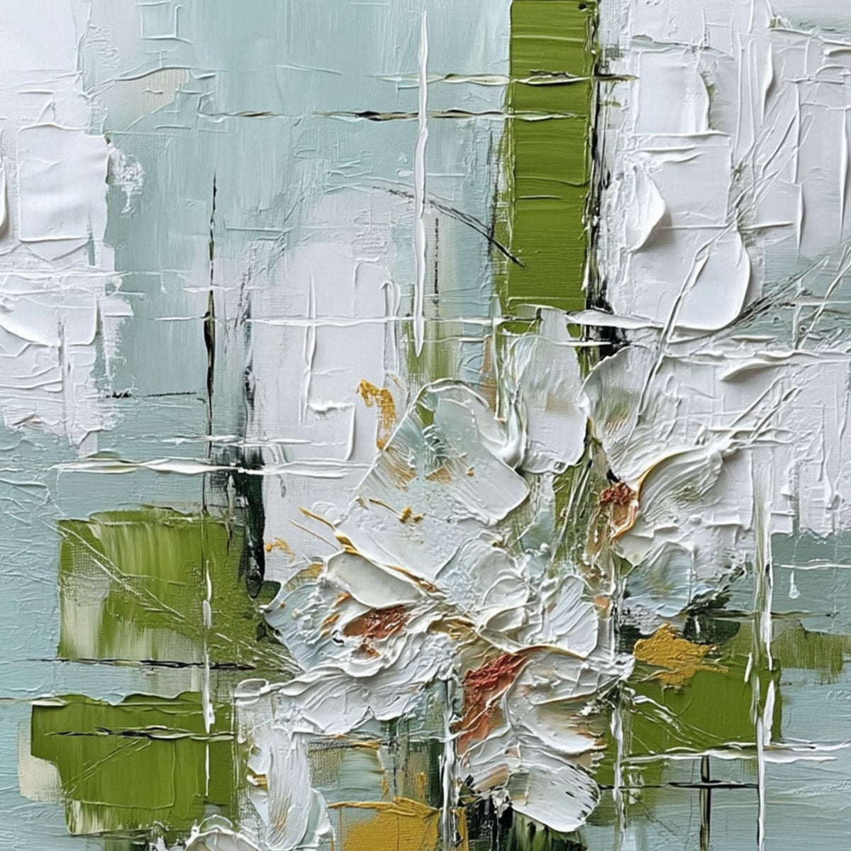 VERDANT BLOOM: Heavily Textured Abstract Floral Impasto Painting - Image 3