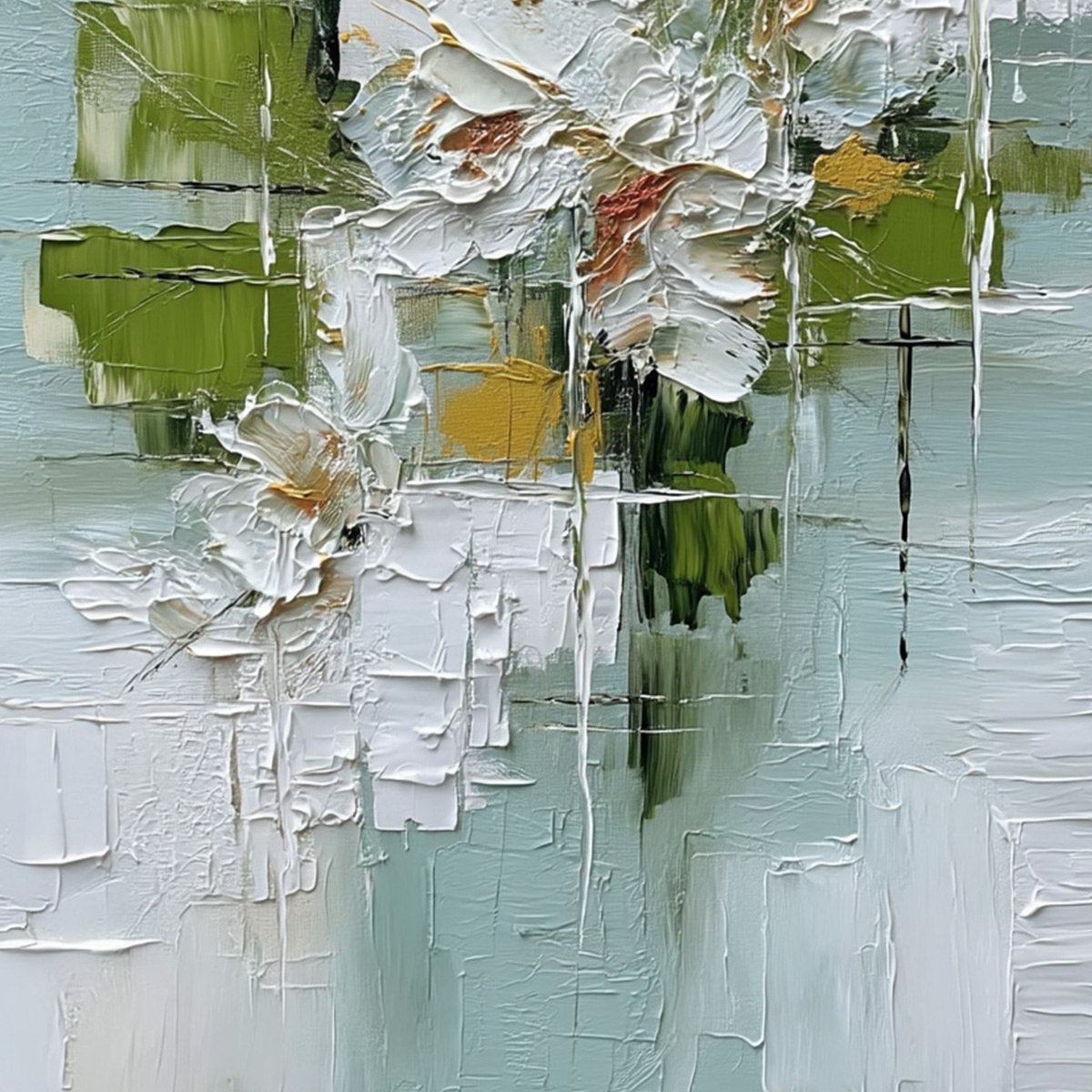 VERDANT BLOOM: Heavily Textured Abstract Floral Impasto Painting - Image 5