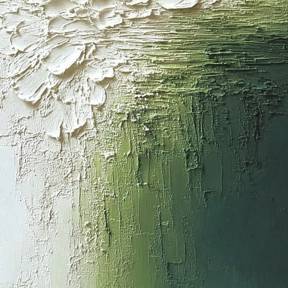 VERDANT BLOOM: Textured Green and White Wabi Sabi Abstract Painting - Image 5