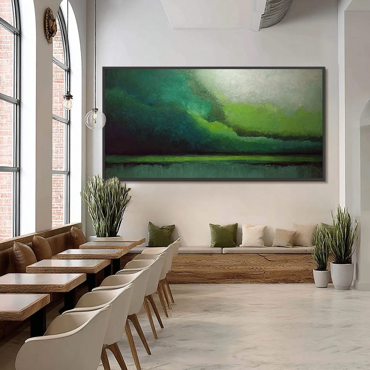 VERDANT CALM: Large Green Abstract Landscape Textured Oil Painting - Image 6