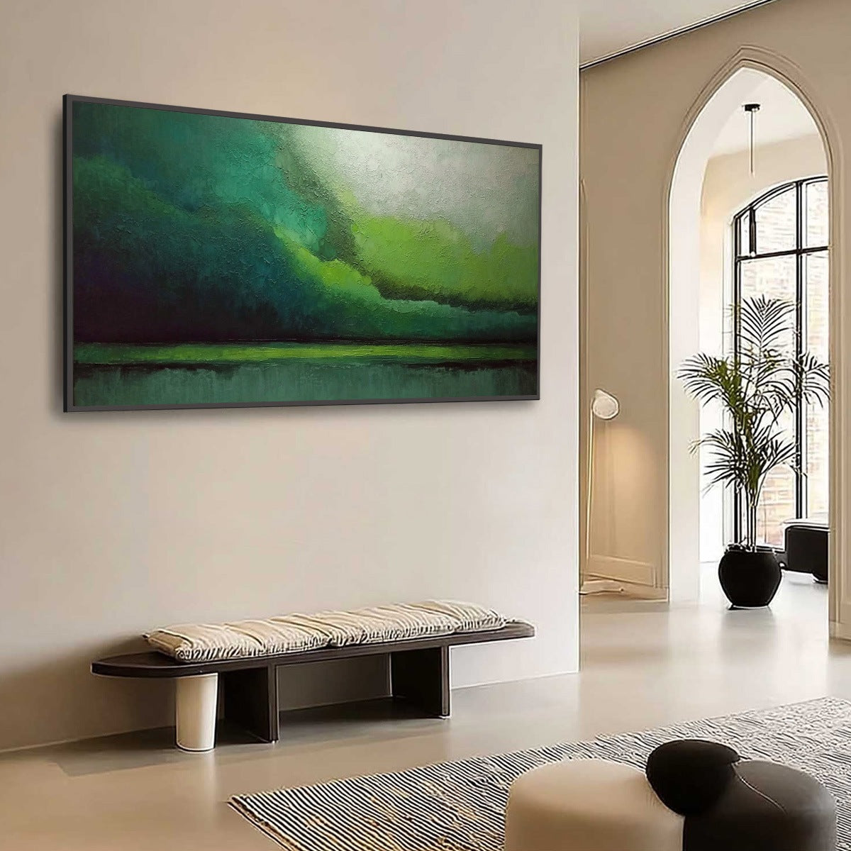 VERDANT CALM: Large Green Abstract Landscape Textured Oil Painting - Image 7