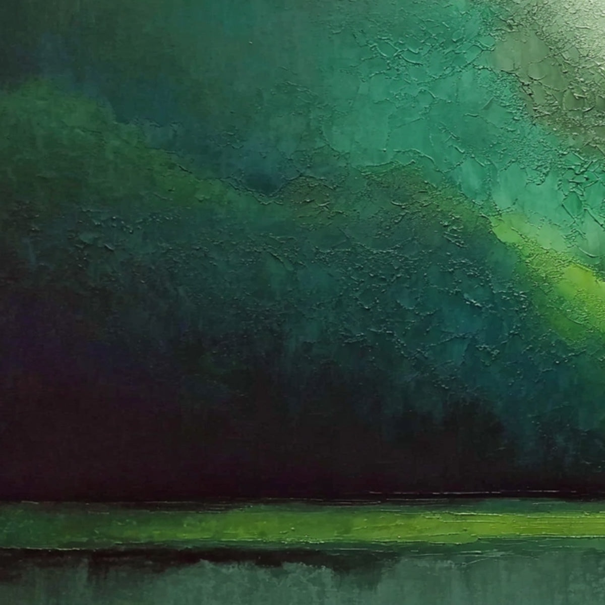 VERDANT CALM: Large Green Abstract Landscape Textured Oil Painting - Image 3