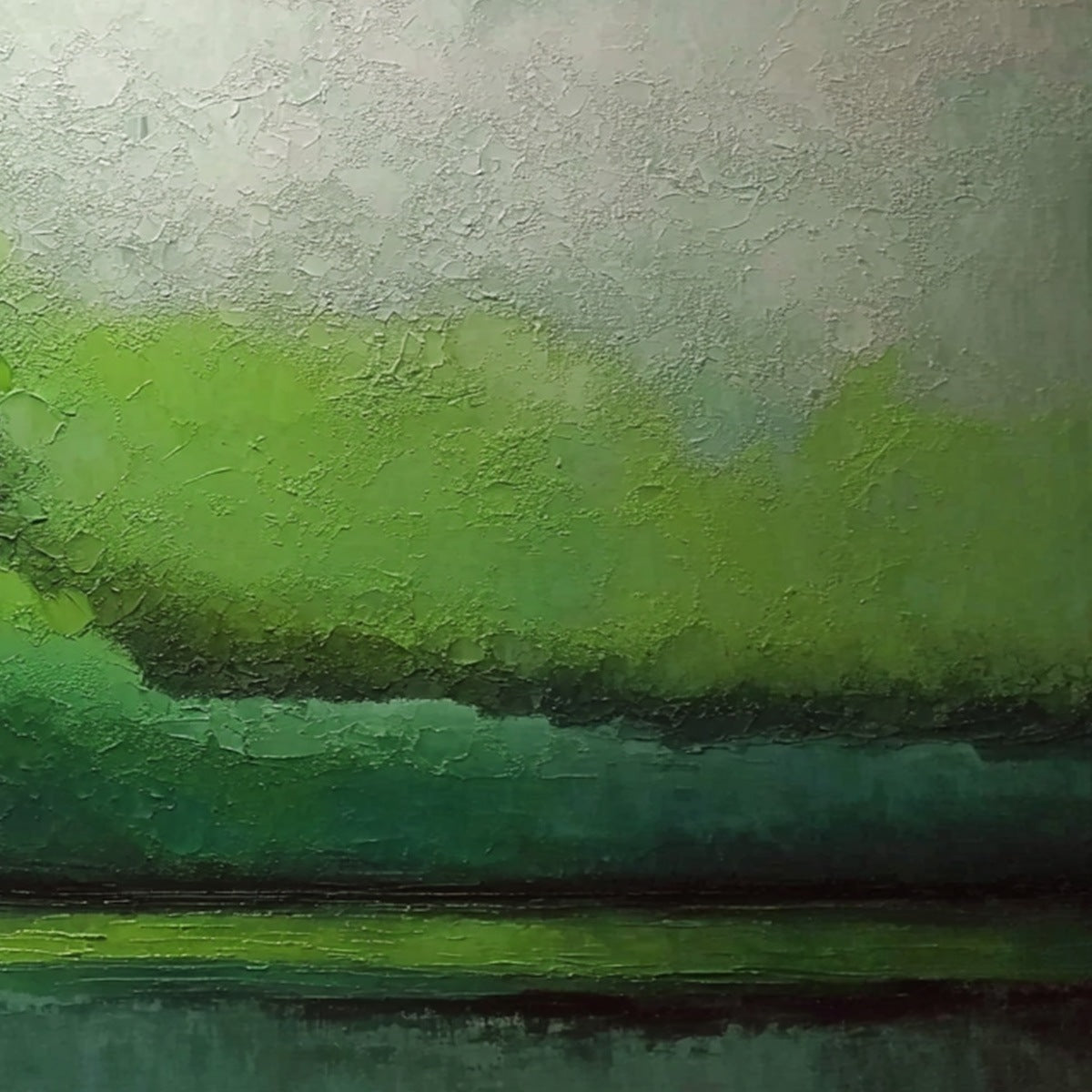 VERDANT CALM: Large Green Abstract Landscape Textured Oil Painting - Image 5