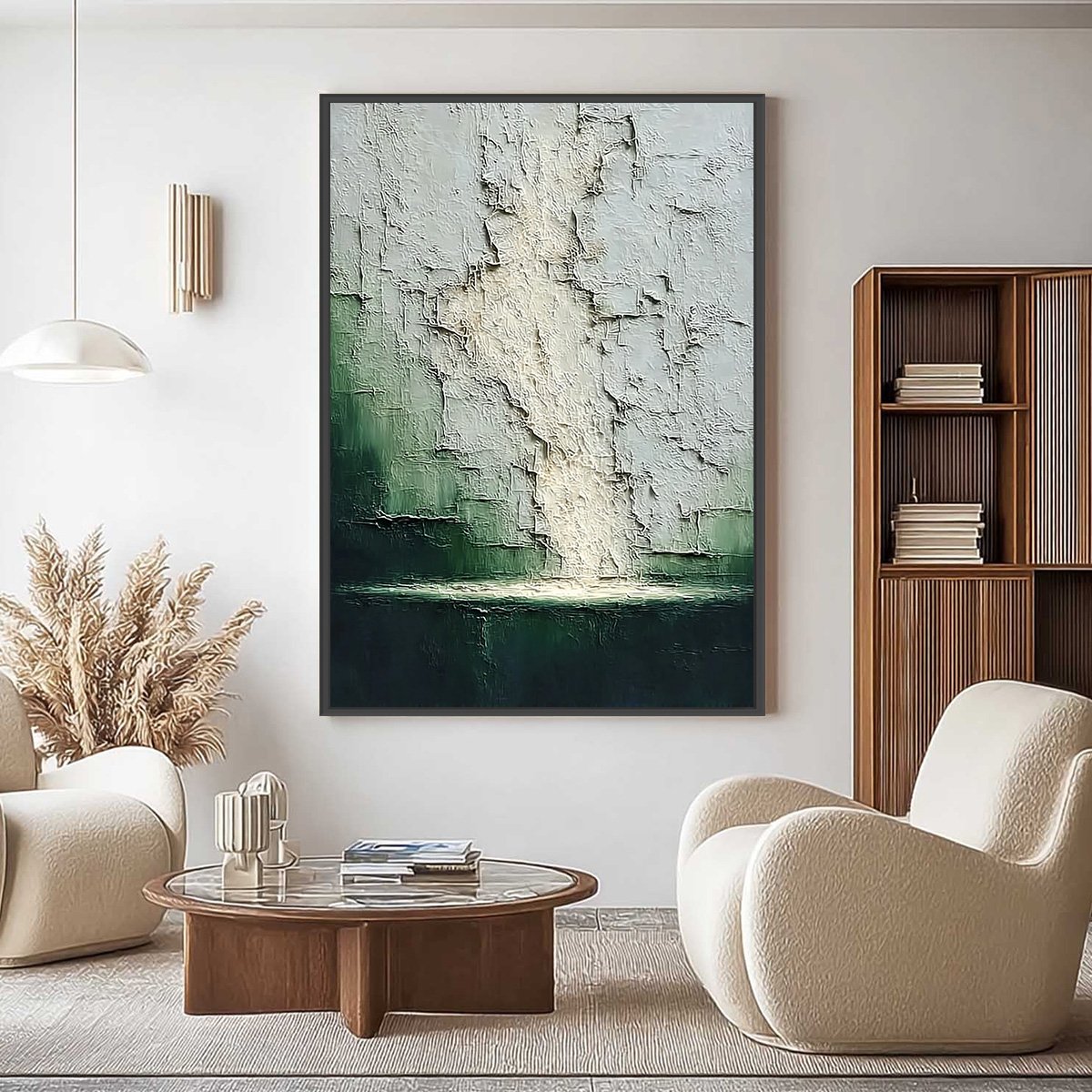 VERDANT CHASM: Textured Wabi Sabi Abstract Landscape Painting - Image 2