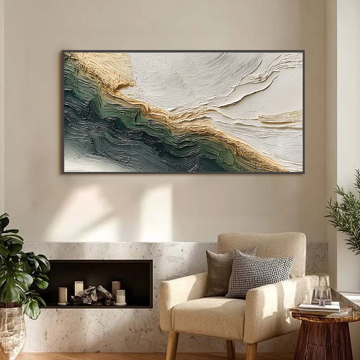 VERDANT COAST: Wabi Sabi Style Textured Abstract Landscape Painting - Image 2