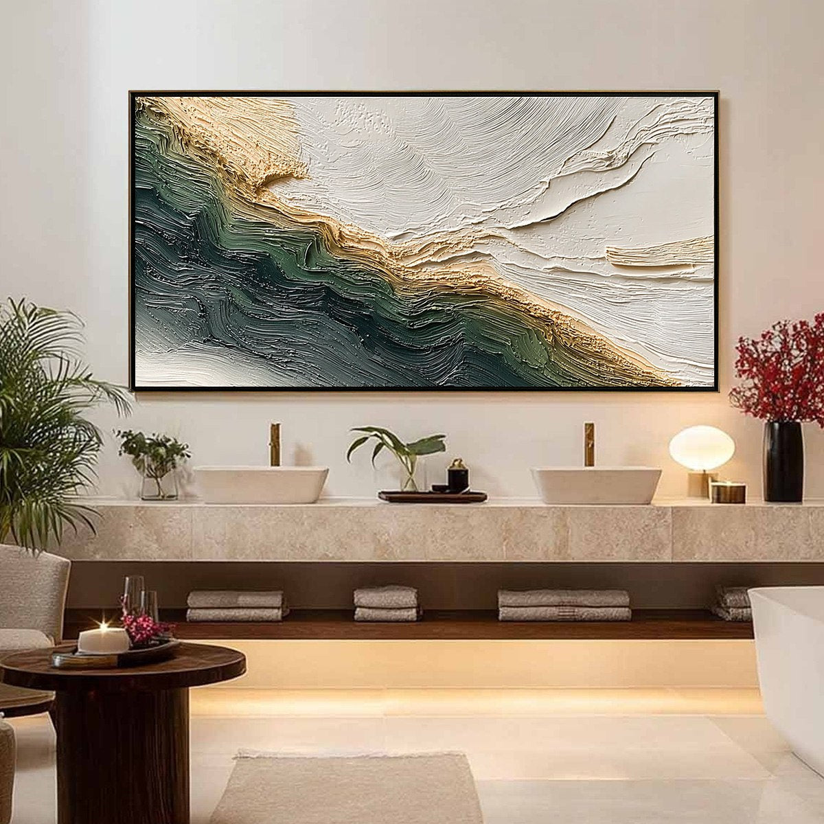 VERDANT COAST: Wabi Sabi Style Textured Abstract Landscape Painting - Image 4