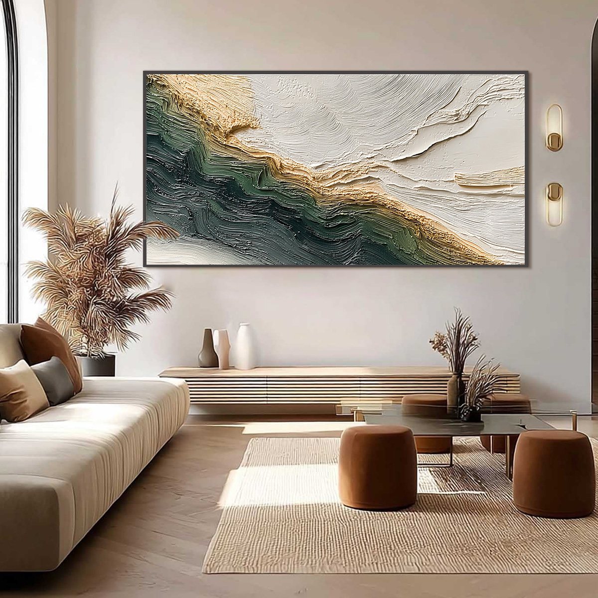 VERDANT COAST: Wabi Sabi Style Textured Abstract Landscape Painting - Image 6