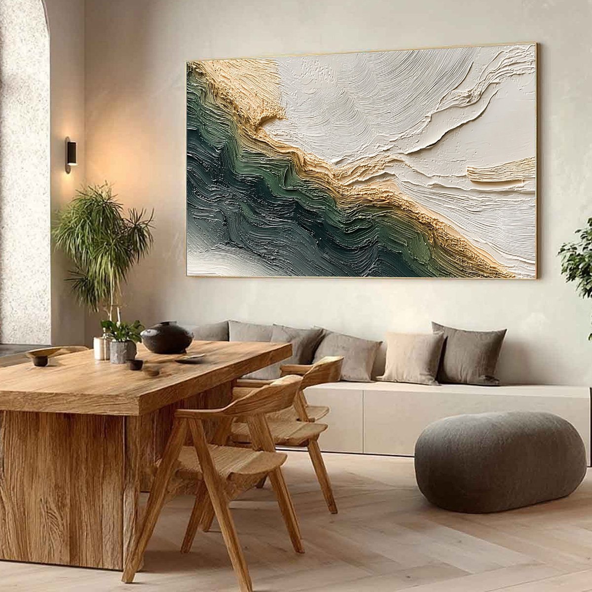 VERDANT COAST: Wabi Sabi Style Textured Abstract Landscape Painting - Image 7