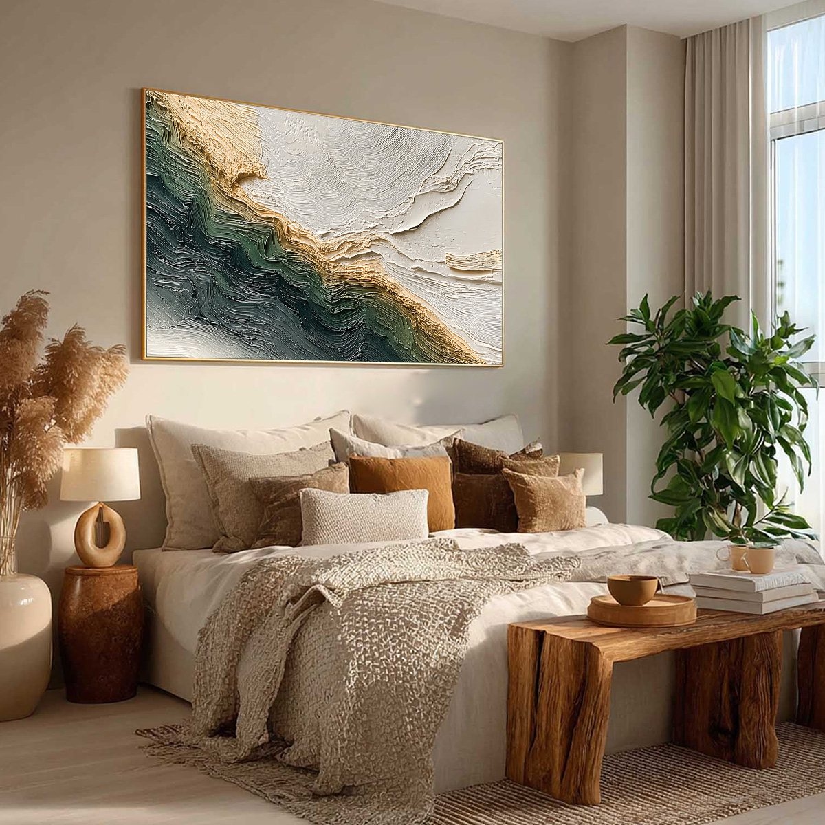 VERDANT COAST: Wabi Sabi Style Textured Abstract Landscape Painting - Image 8