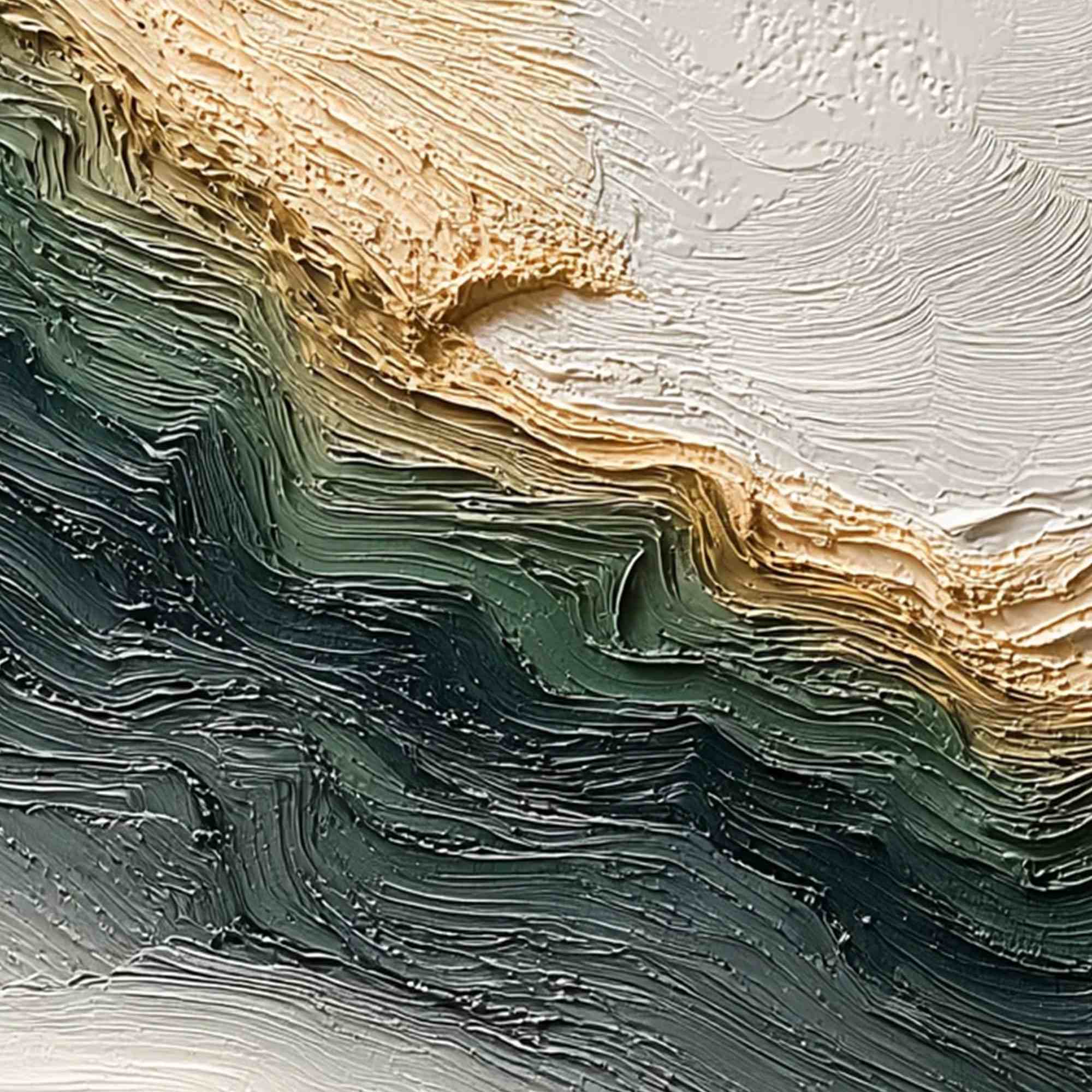 VERDANT COAST: Wabi Sabi Style Textured Abstract Landscape Painting - Image 3