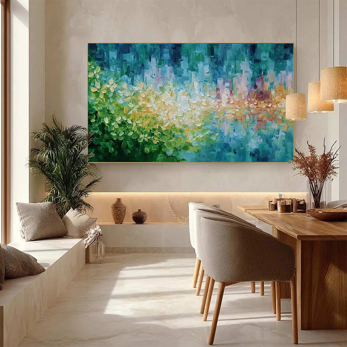 VERDANT ECHO: Textured Impasto Painting of a Lakeside Reflection - Image 6
