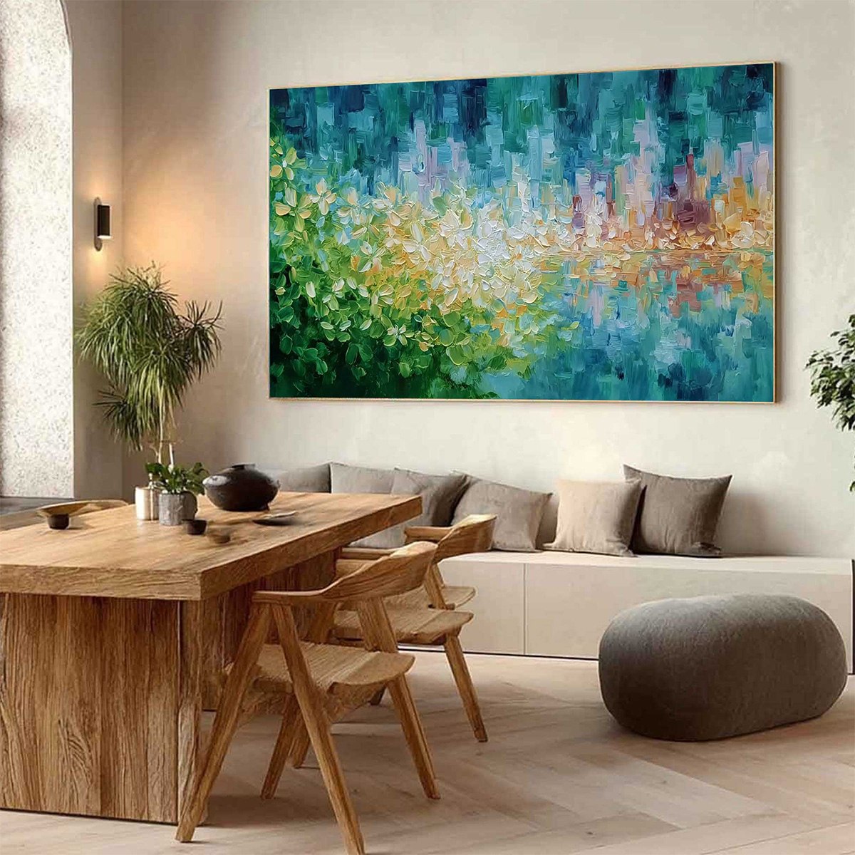 VERDANT ECHO: Textured Impasto Painting of a Lakeside Reflection - Image 7