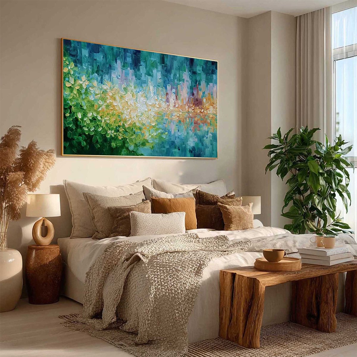 VERDANT ECHO: Textured Impasto Painting of a Lakeside Reflection - Image 8