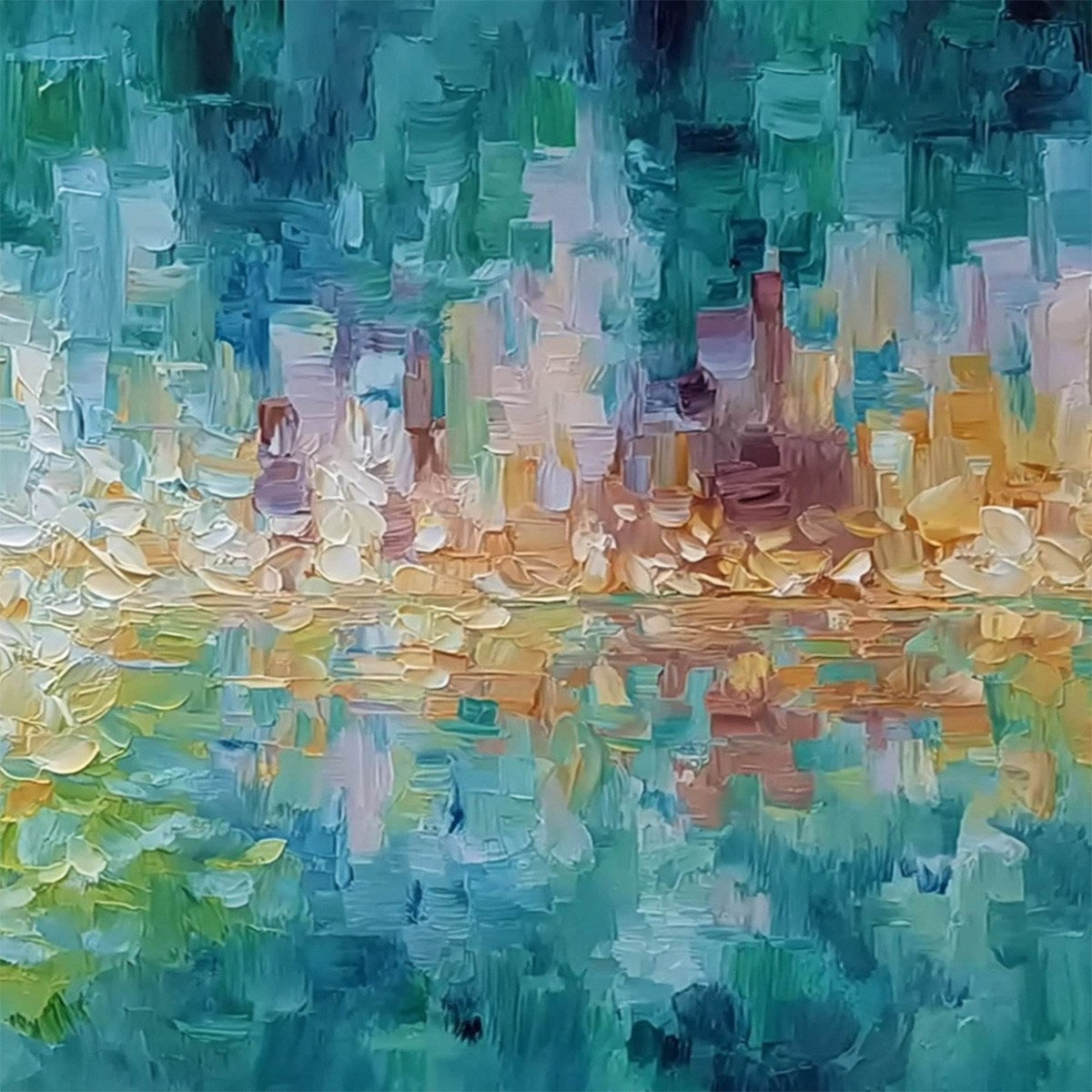 VERDANT ECHO: Textured Impasto Painting of a Lakeside Reflection - Image 5