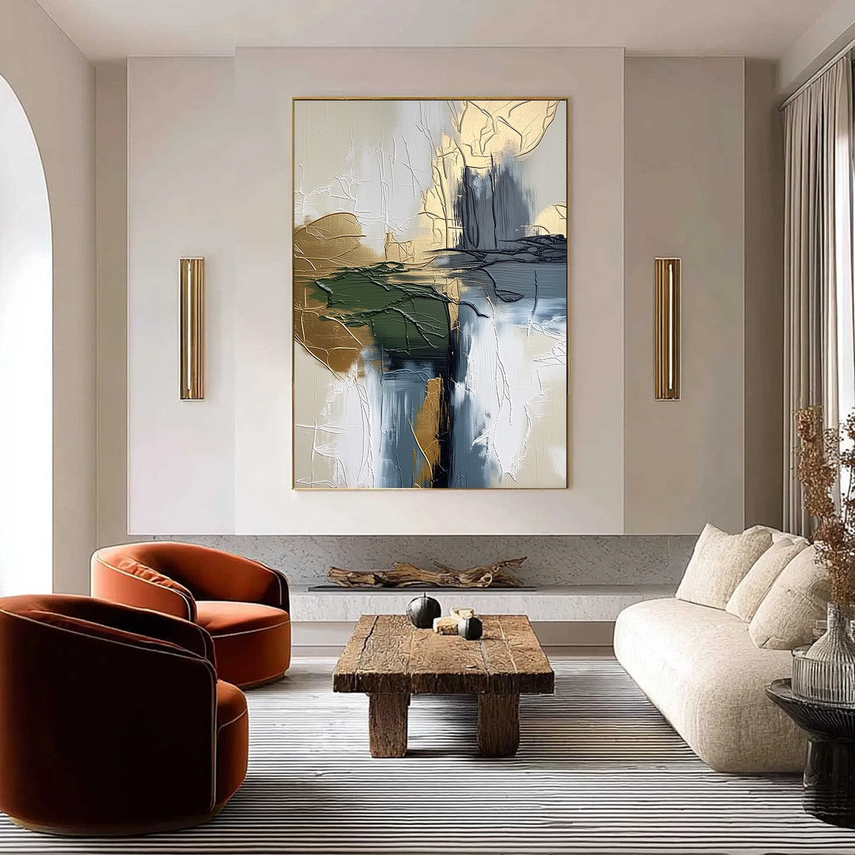 VERDANT ECHO: Textured Wabi Sabi Abstract Landscape Painting - Image 2