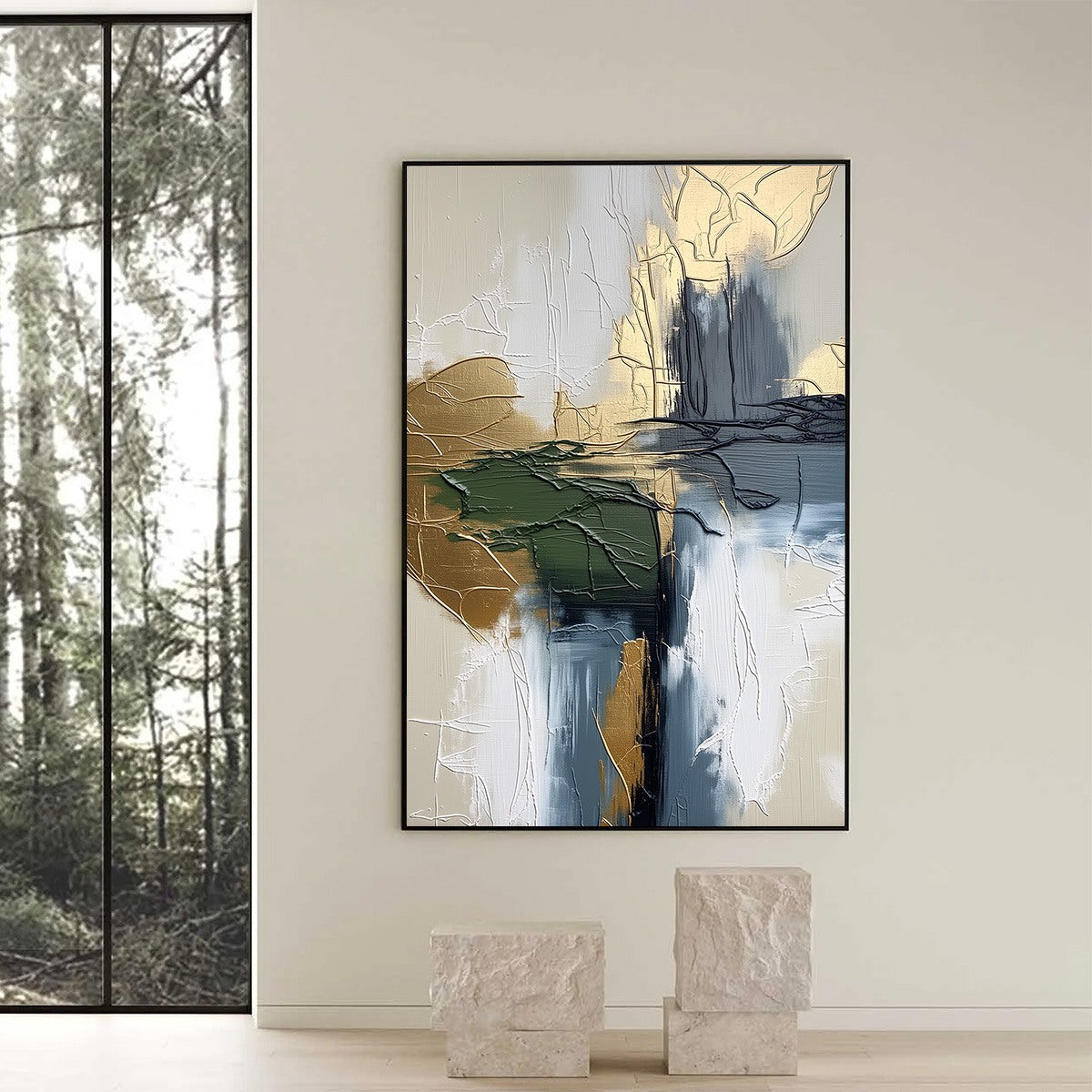 VERDANT ECHO: Textured Wabi Sabi Abstract Landscape Painting - Image 6