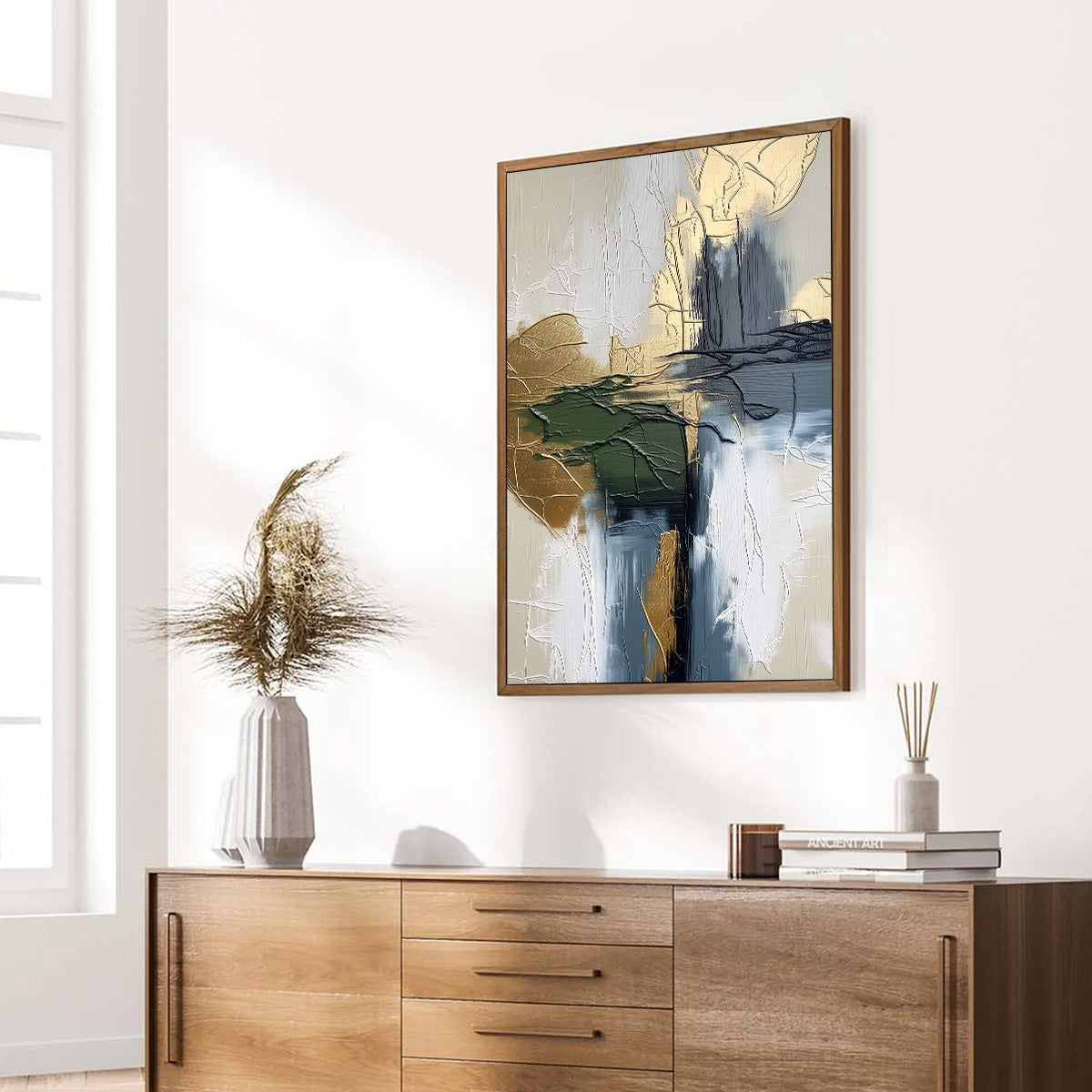VERDANT ECHO: Textured Wabi Sabi Abstract Landscape Painting - Image 8