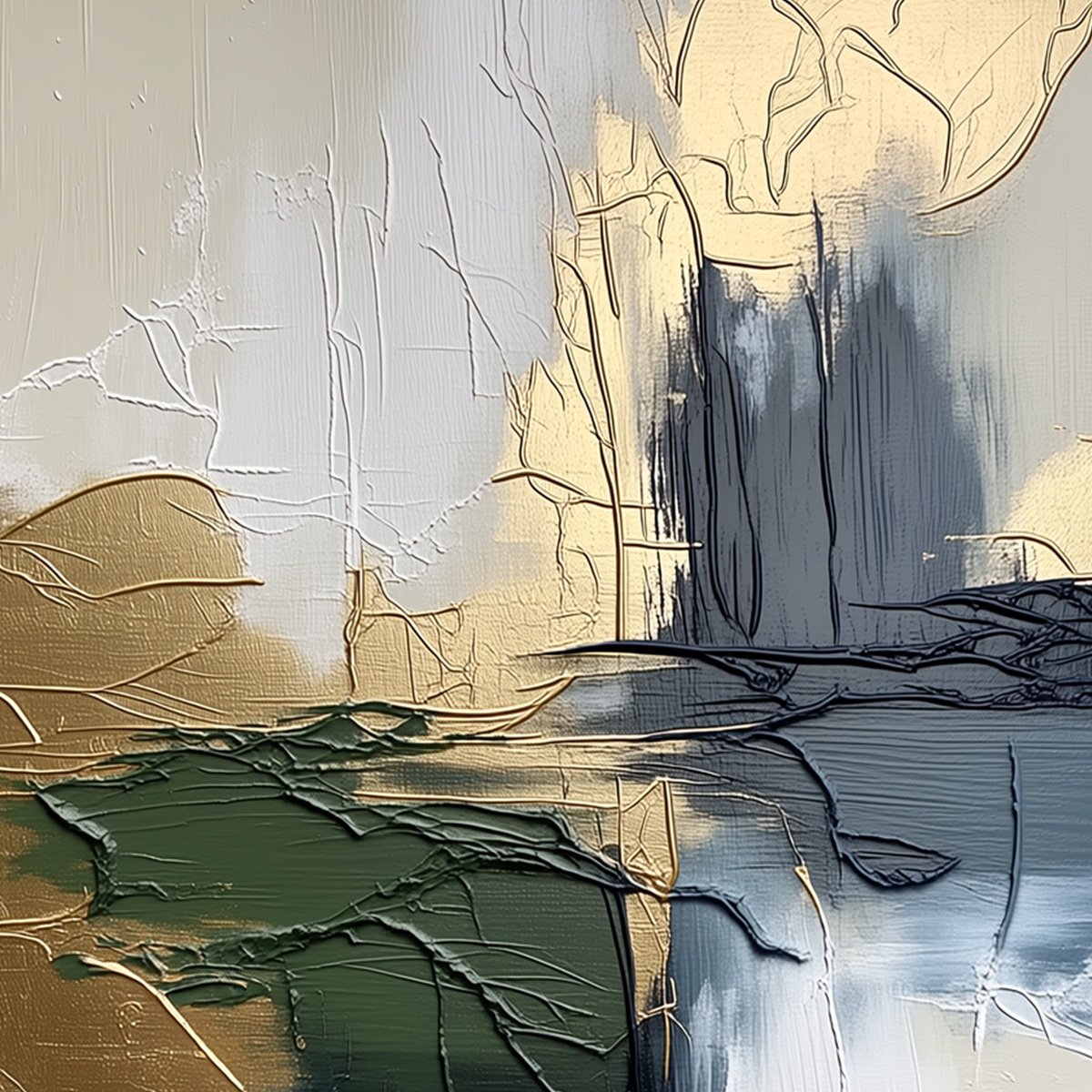 VERDANT ECHO: Textured Wabi Sabi Abstract Landscape Painting - Image 3