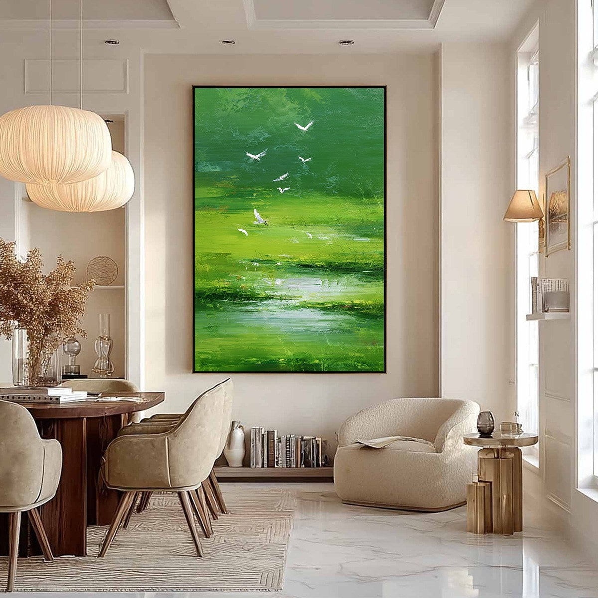VERDANT FLIGHT: Textured Green Landscape Painting of a Serene Marsh - Image 6