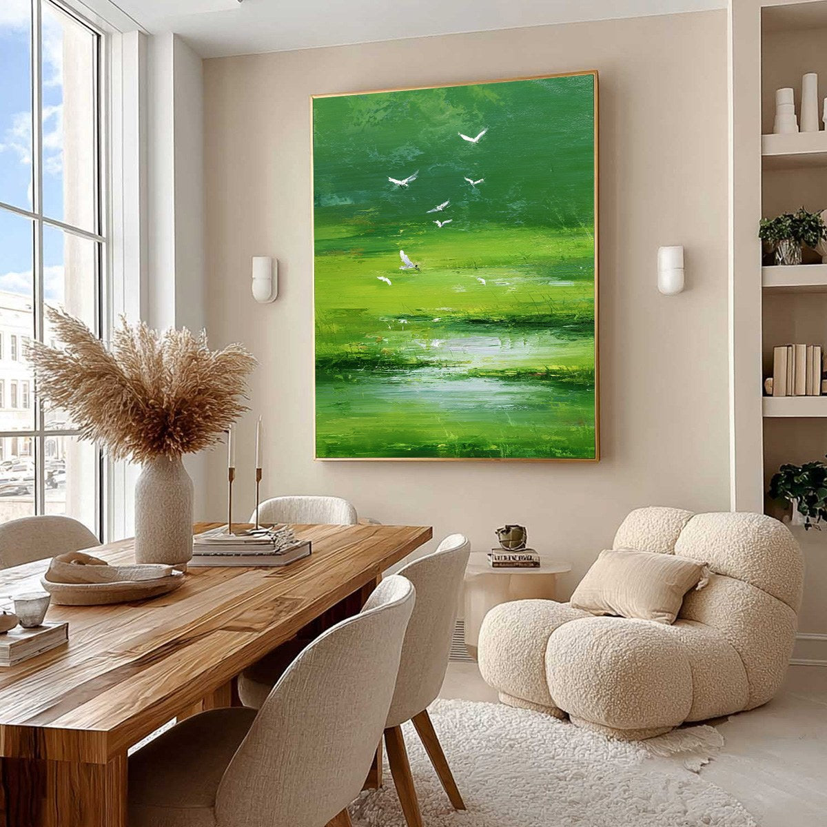VERDANT FLIGHT: Textured Green Landscape Painting of a Serene Marsh - Image 7