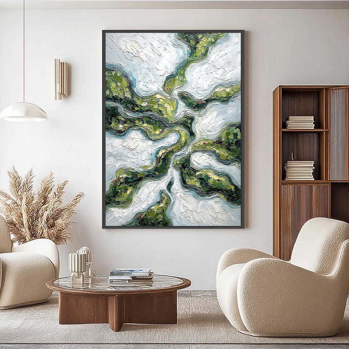 VERDANT FLOW: Abstract Green Impasto Landscape Oil Painting - Image 2