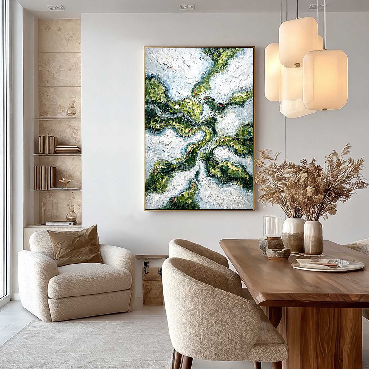 VERDANT FLOW: Abstract Green Impasto Landscape Oil Painting - Image 4