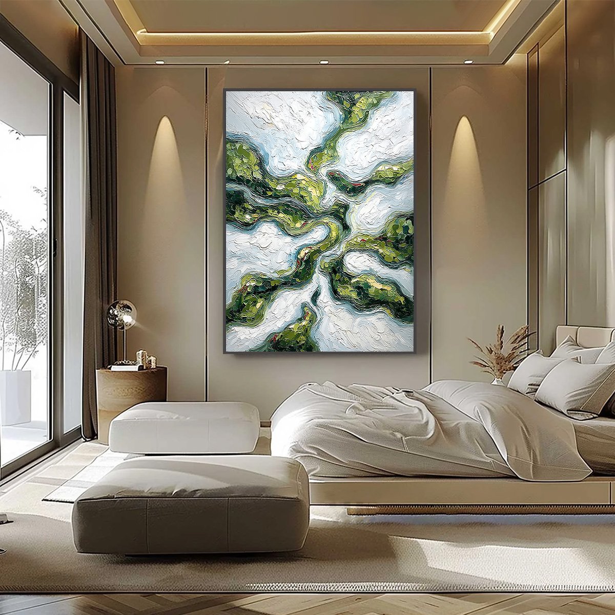 VERDANT FLOW: Abstract Green Impasto Landscape Oil Painting - Image 6