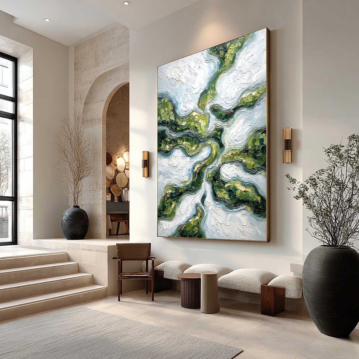 VERDANT FLOW: Abstract Green Impasto Landscape Oil Painting - Image 7