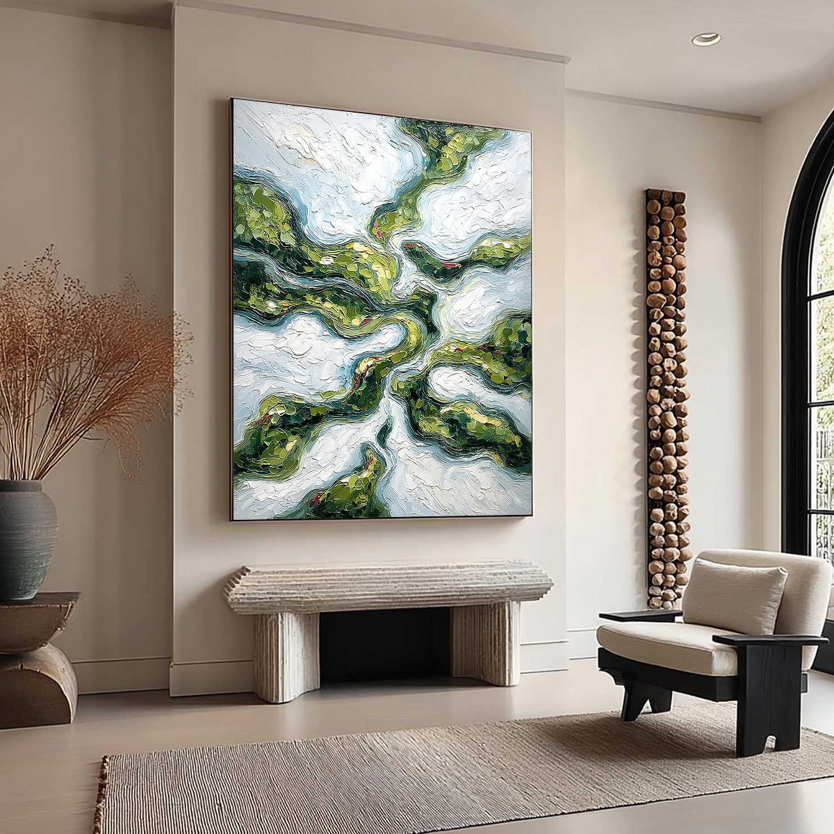 VERDANT FLOW: Abstract Green Impasto Landscape Oil Painting - Image 8