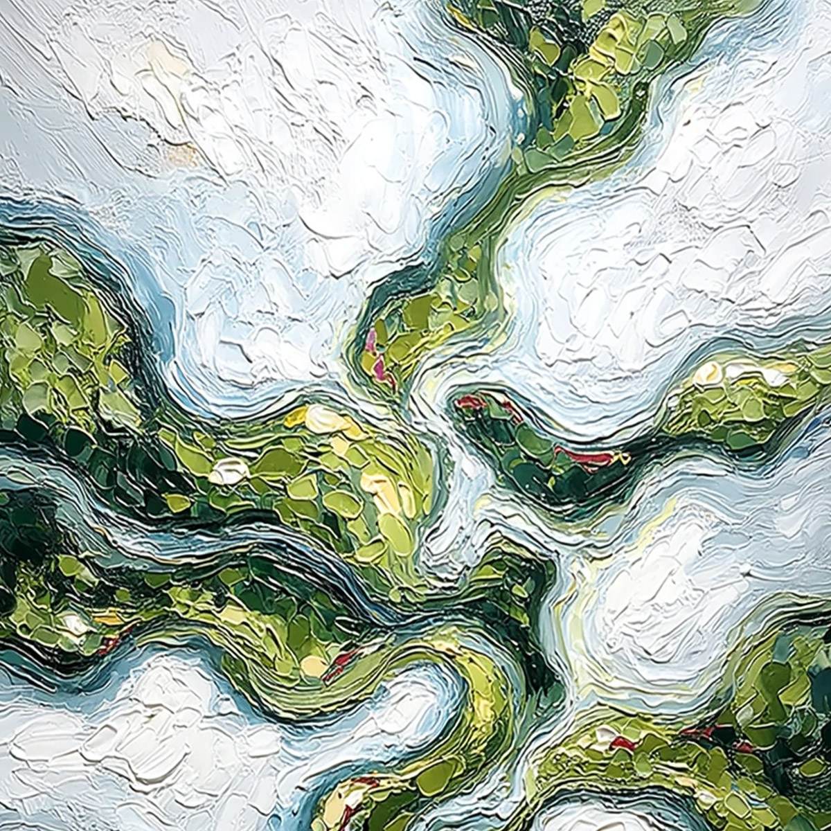 VERDANT FLOW: Abstract Green Impasto Landscape Oil Painting - Image 3