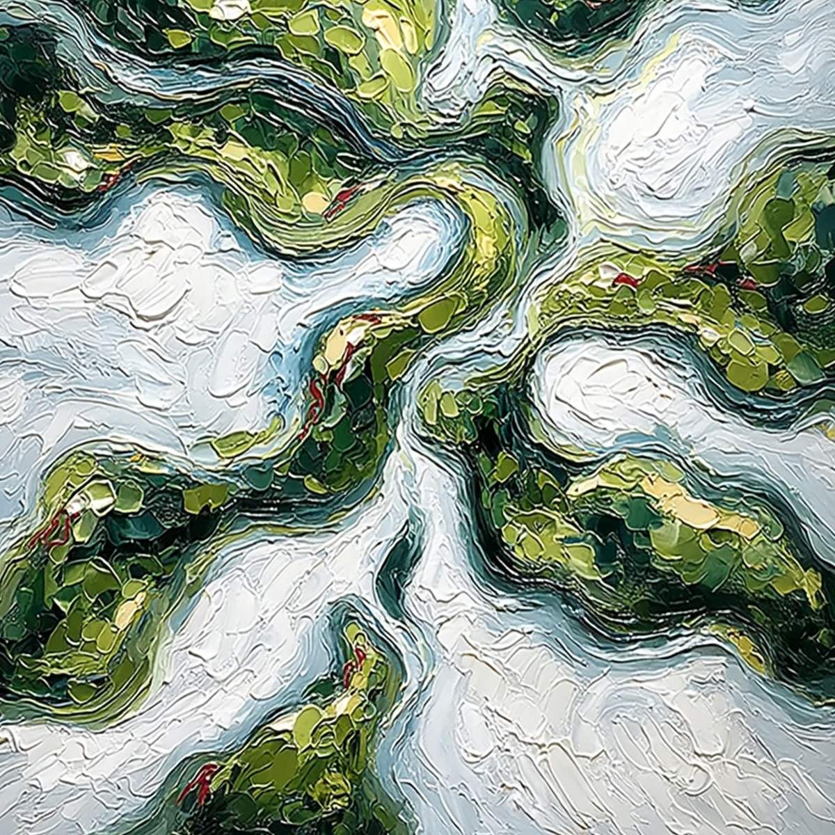 VERDANT FLOW: Abstract Green Impasto Landscape Oil Painting - Image 5