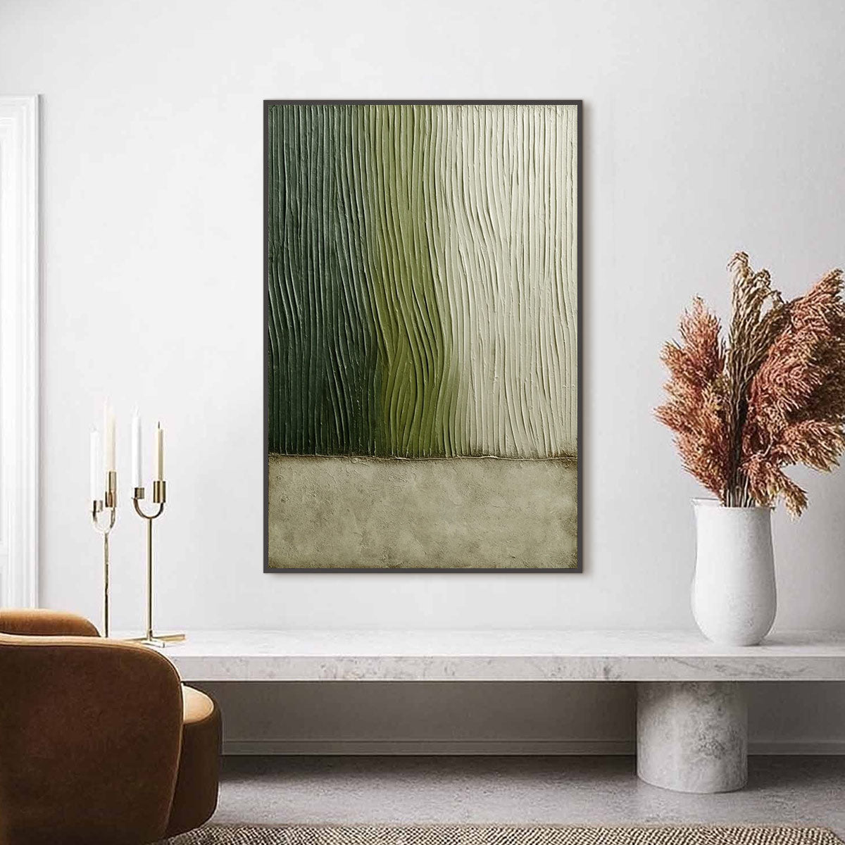 VERDANT GROOVE: Textured Wabi Sabi Abstract Landscape Painting - Image 2