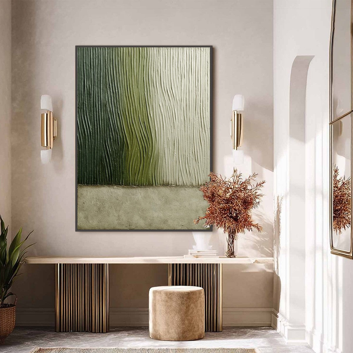 VERDANT GROOVE: Textured Wabi Sabi Abstract Landscape Painting - Image 4