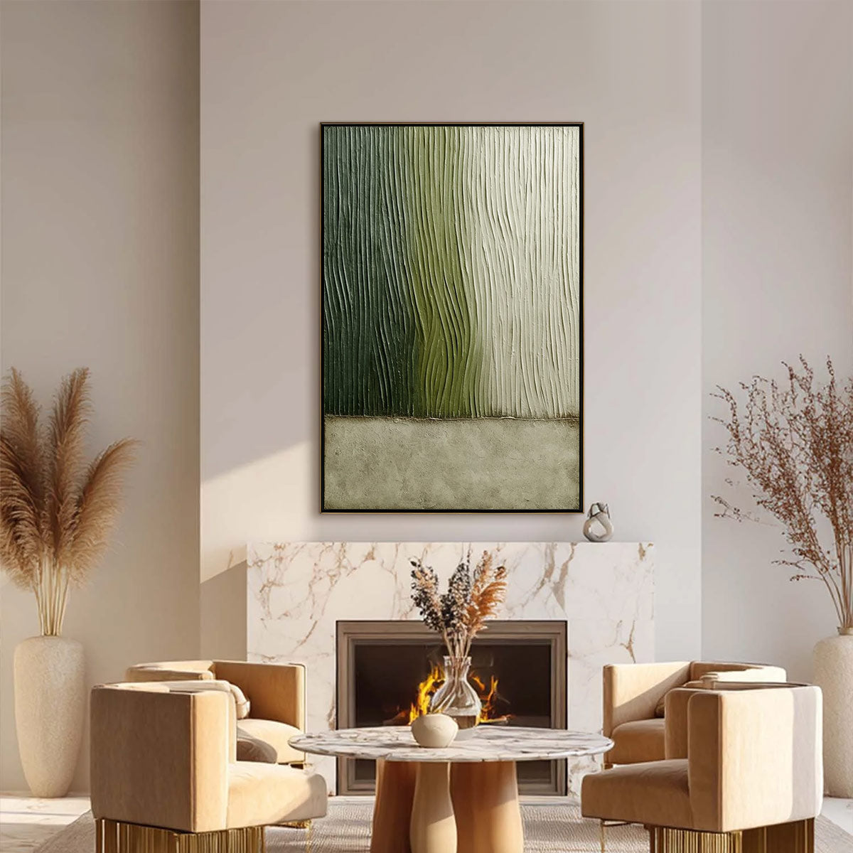 VERDANT GROOVE: Textured Wabi Sabi Abstract Landscape Painting - Image 6