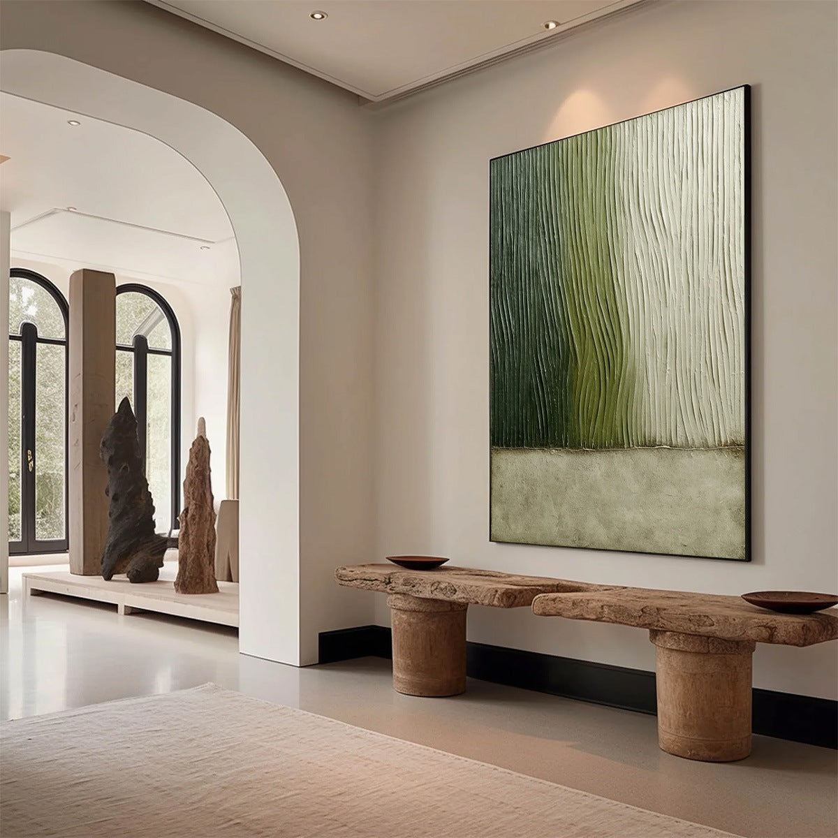 VERDANT GROOVE: Textured Wabi Sabi Abstract Landscape Painting - Image 7