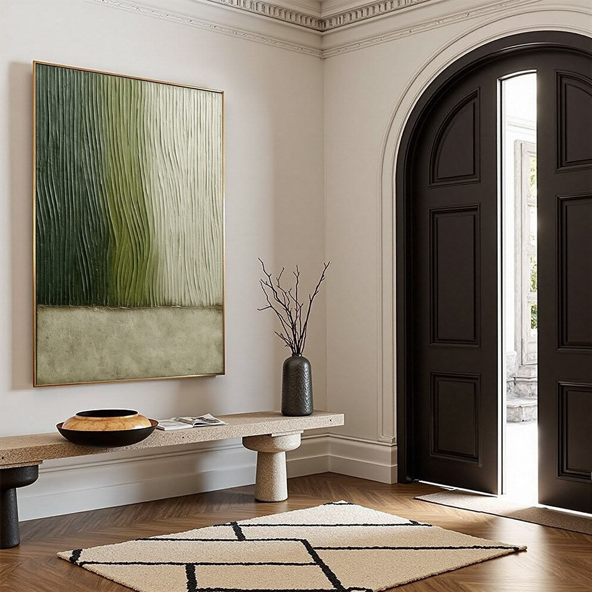 VERDANT GROOVE: Textured Wabi Sabi Abstract Landscape Painting - Image 8