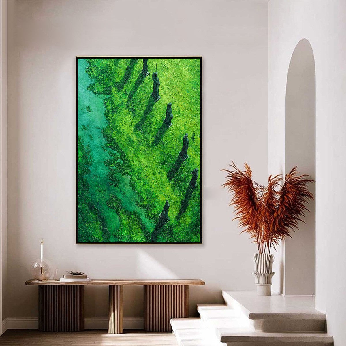 VERDANT GUARDIANS: Textured Vertical Abstract Painting of Ancient Sentinels - Image 4
